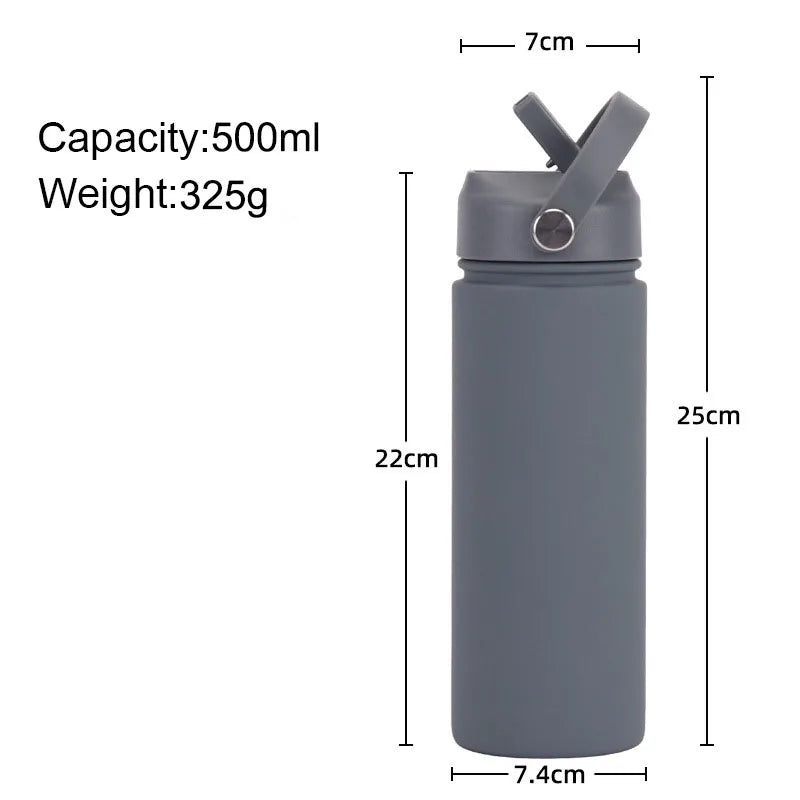 Insulated Water Bottle 500ml Custom Text/Logo - 304 Steel, 24H Cold, Office & Gym Essentials
