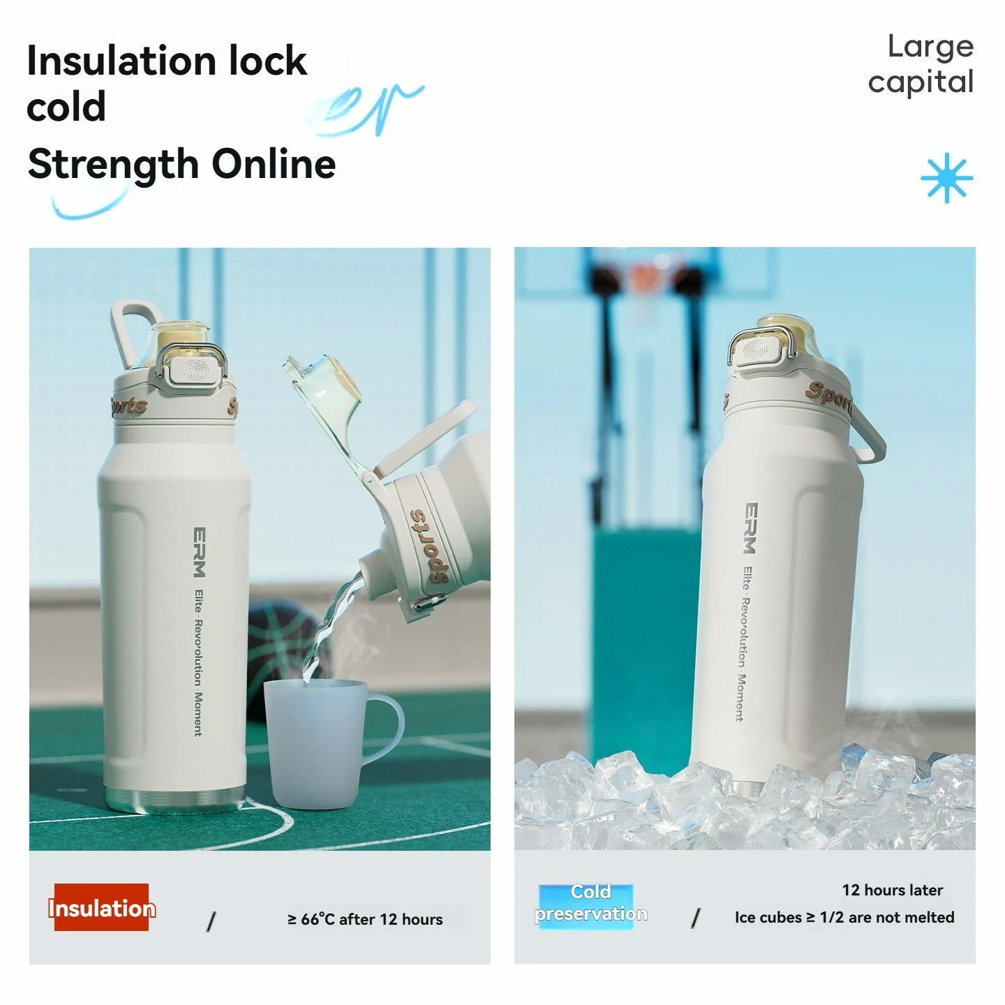 1L Thermos Bottle Stainless Steel Iced And Heat Insulated Cups Hiking Cycling Fitness Vacuum Flasks with Handle